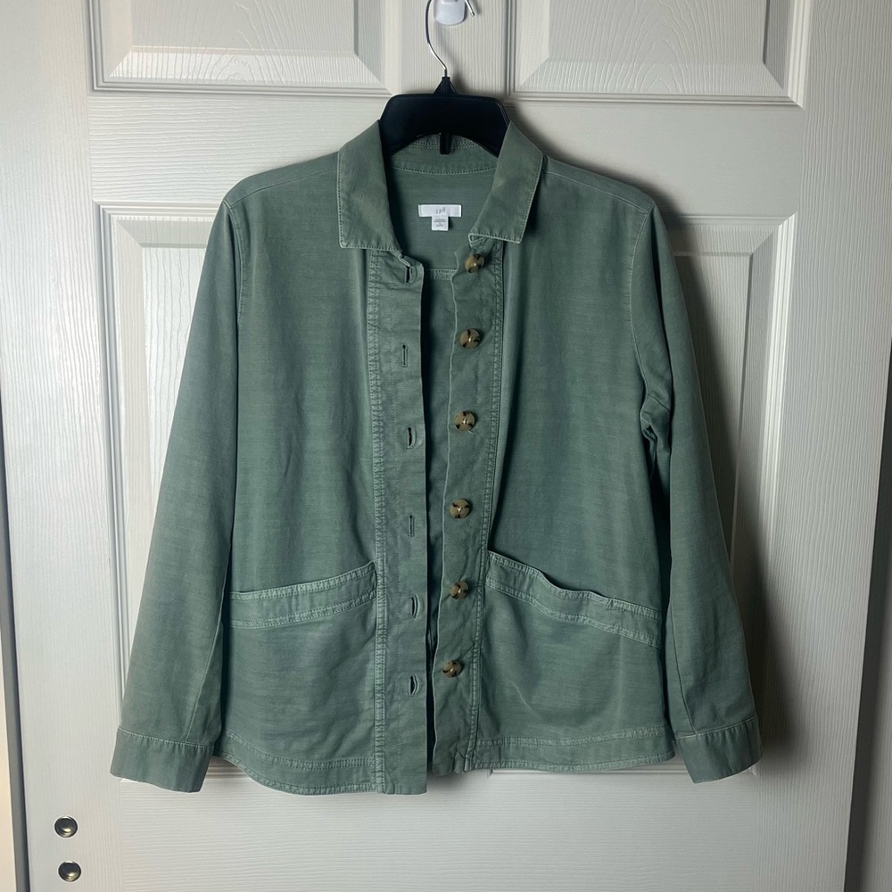 Washed Sage Green Utility Jacket with Button Front